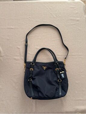Prada Navy Nylon Tote with adjustable Shoulder Strap